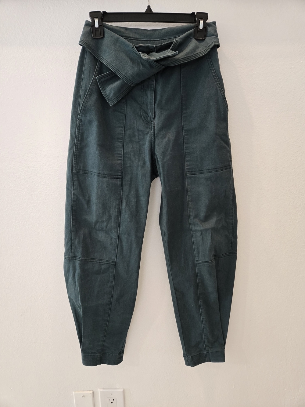 Ulla Johnson Women's Storm Belted Jeans Teal  Paperbag Barrel Pants Size 2